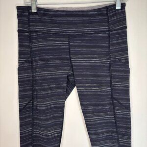 LULULEMON Leggings Womens M Black White Stripes Stretch Yoga Gym Activewear